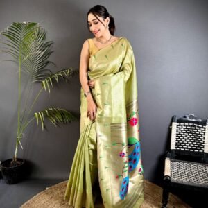 Pure Soft Zari Kanchivaram Tissue Paithani - Image 2