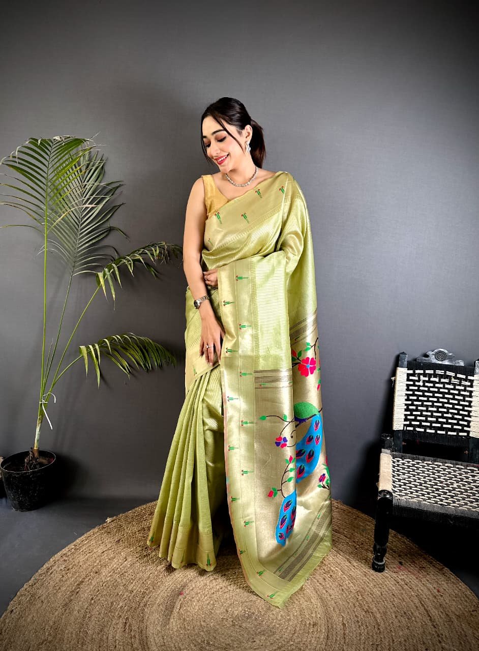 Pure Soft Zari Kanchivaram Tissue Paithani - Image 2