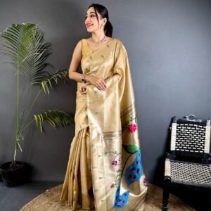 Pure Soft Zari Kanchivaram Tissue Paithani - Image 4