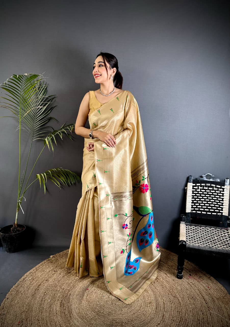 Pure Soft Zari Kanchivaram Tissue Paithani - Image 4