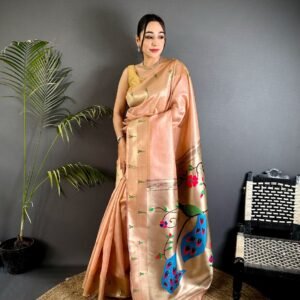 Pure Soft Zari Kanchivaram Tissue Paithani - Image 3