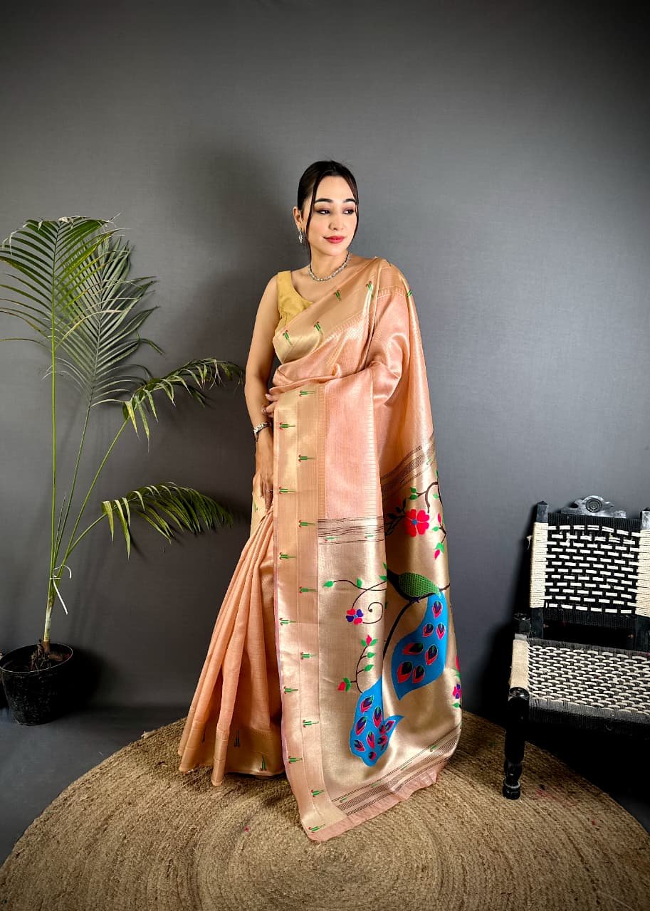 Pure Soft Zari Kanchivaram Tissue Paithani - Image 3