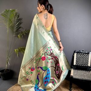 Pure Soft Zari Kanchivaram Tissue Paithani - Image 7