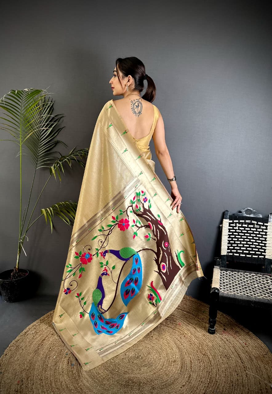 Pure Soft Zari Kanchivaram Tissue Paithani - Image 8