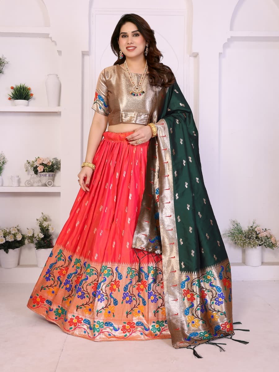 Amaze Pure Soft Zari Kanchivaram Tissue Paithani Saree with Parrot Pallu & Designer Blouse - Image 7