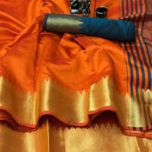 Golden Temple Border Raw Silk Saree - Image 3