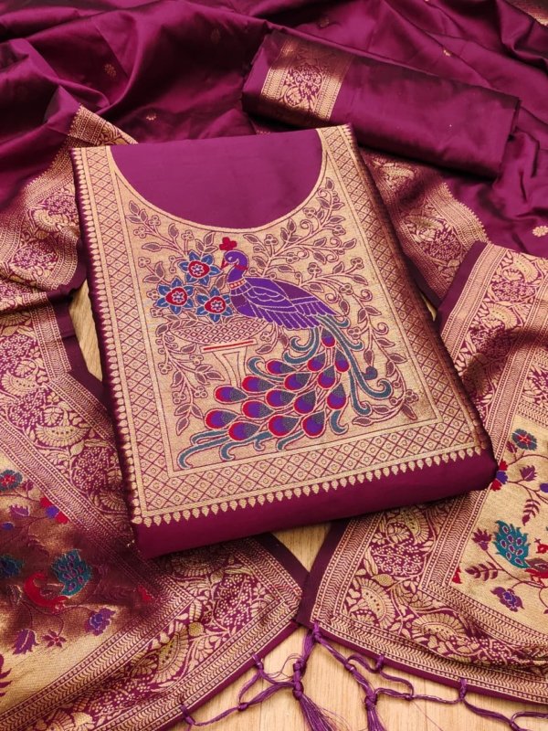 Premium Big Peacock Paithani Dress Material Collection