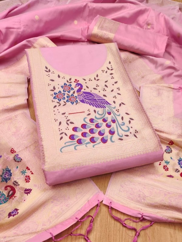 Premium Big Peacock Paithani Dress Material Collection
