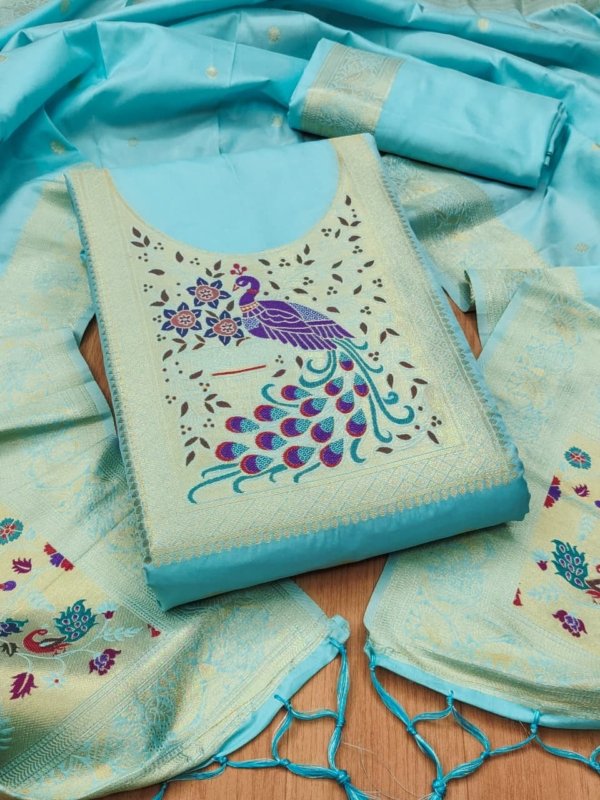 Premium Big Peacock Paithani Dress Material Collection