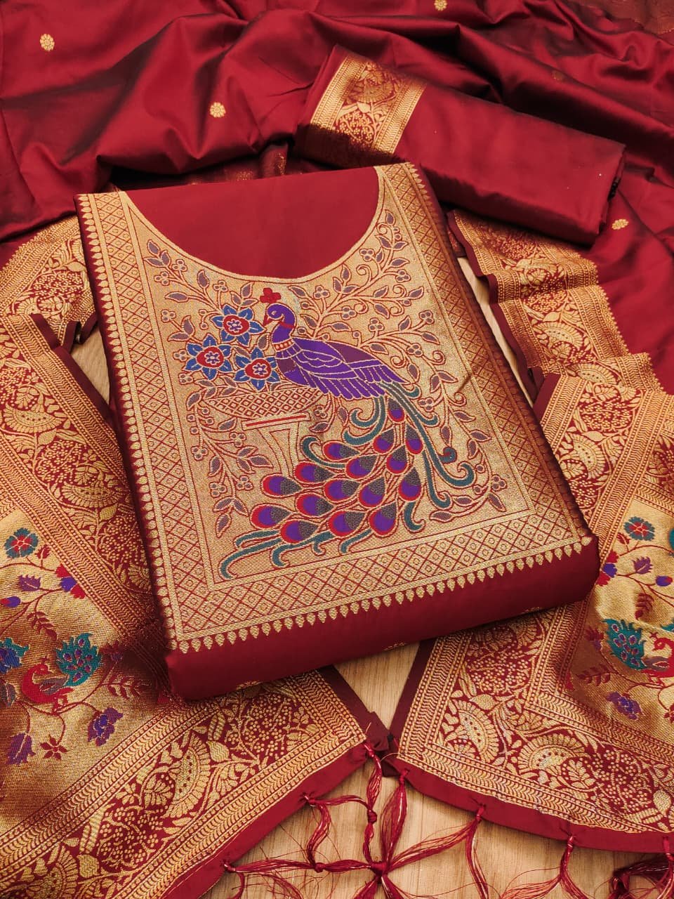 Premium Big Peacock Paithani Dress Material Collection - Image 11