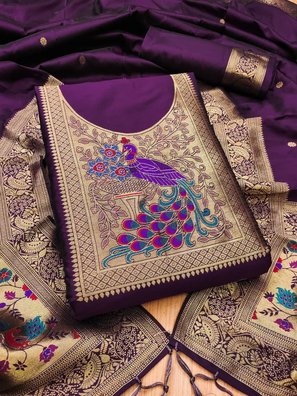 Premium Big Peacock Paithani Dress Material Collection - Image 10