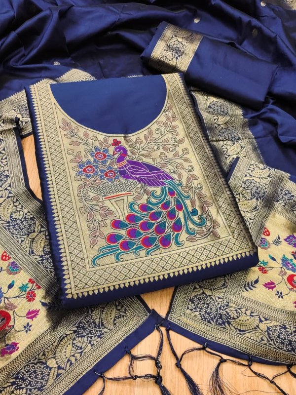 Premium Big Peacock Paithani Dress Material Collection