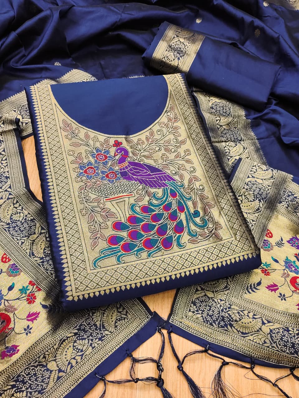 Premium Big Peacock Paithani Dress Material Collection - Image 4