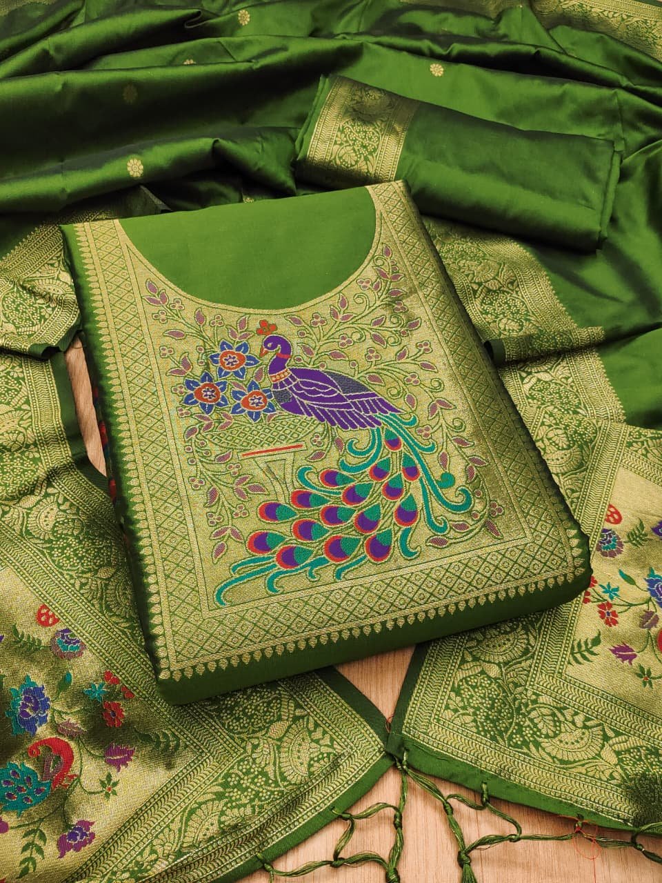 Premium Big Peacock Paithani Dress Material Collection - Image 7