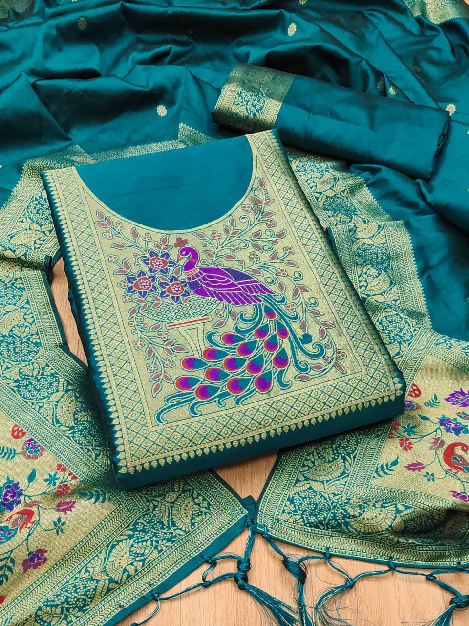 Premium Big Peacock Paithani Dress Material Collection - Image 8