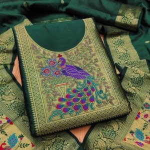 Premium Big Peacock Paithani Dress Material Collection