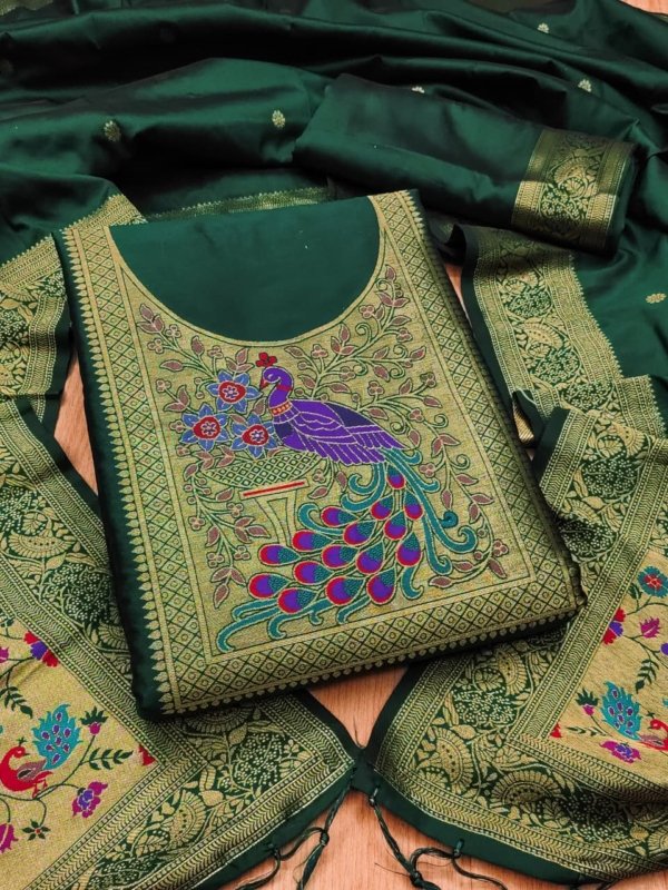 Premium Big Peacock Paithani Dress Material Collection