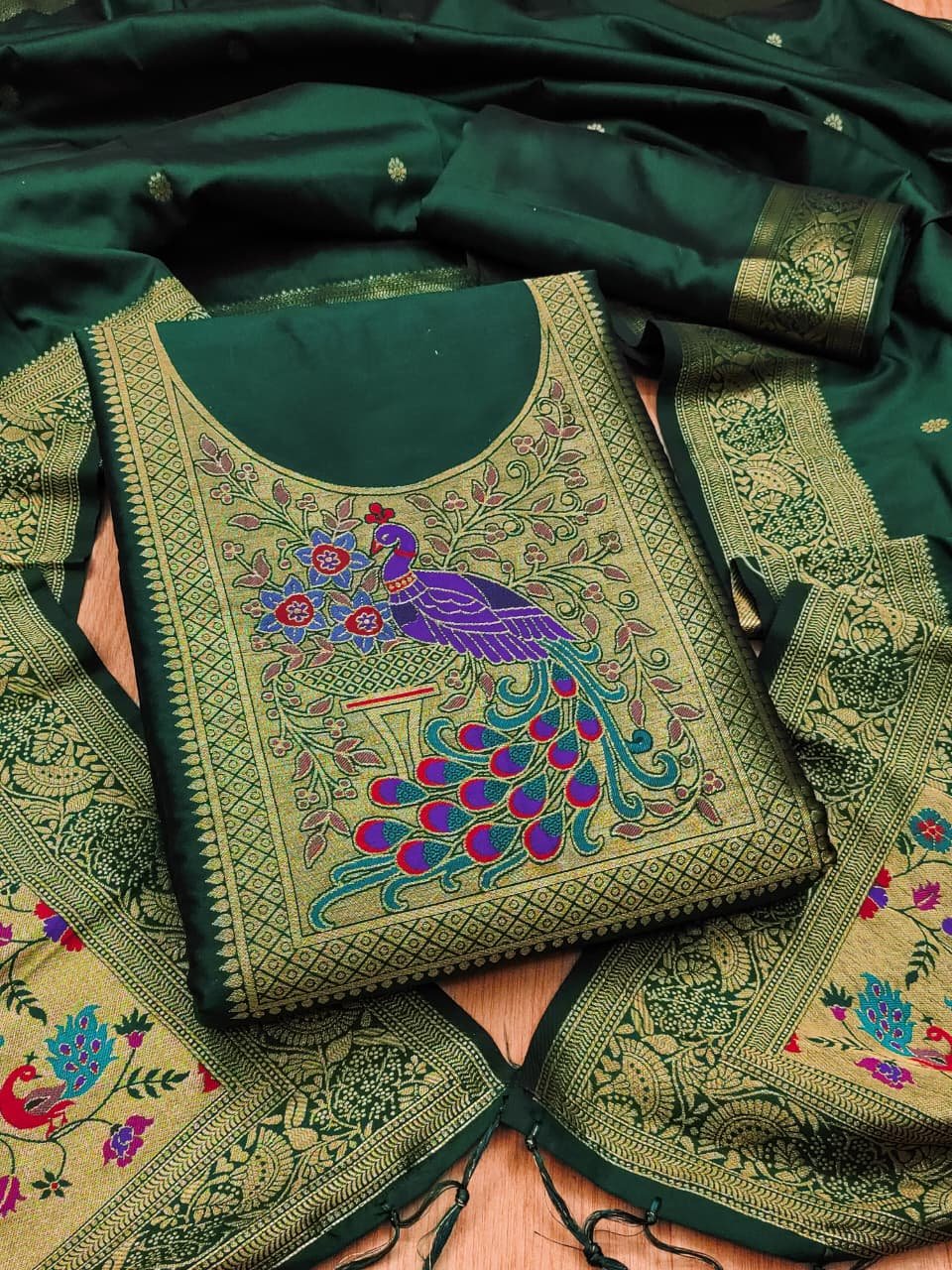 Premium Big Peacock Paithani Dress Material Collection - Image 1