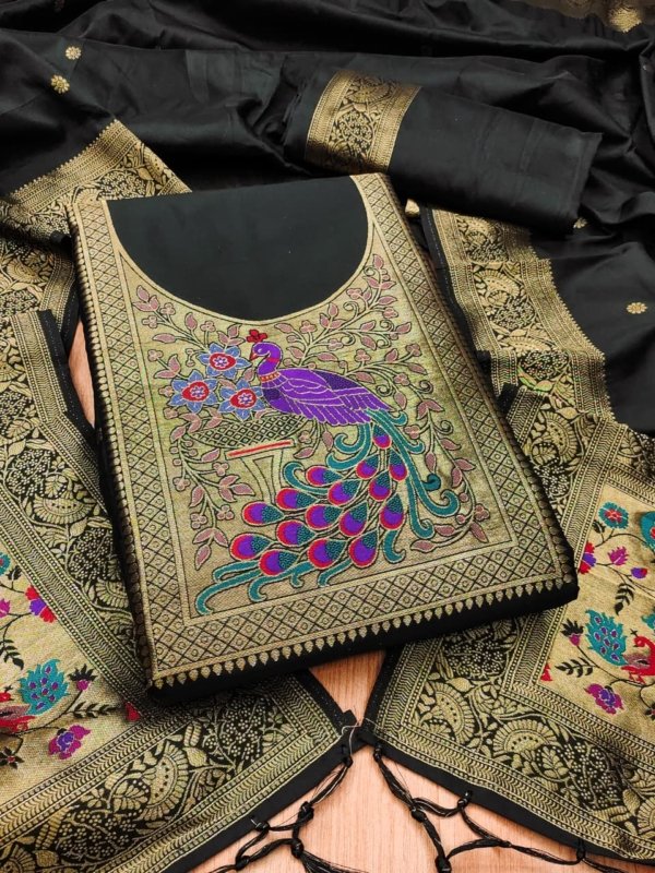 Premium Big Peacock Paithani Dress Material Collection