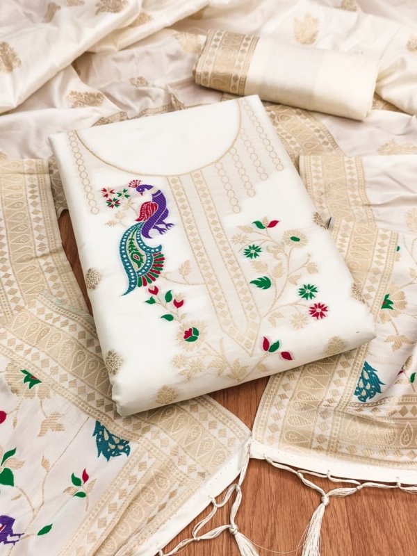 Premium Peacock Paithani Silk Dress Material