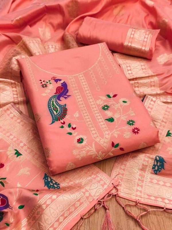Premium Peacock Paithani Silk Dress Material