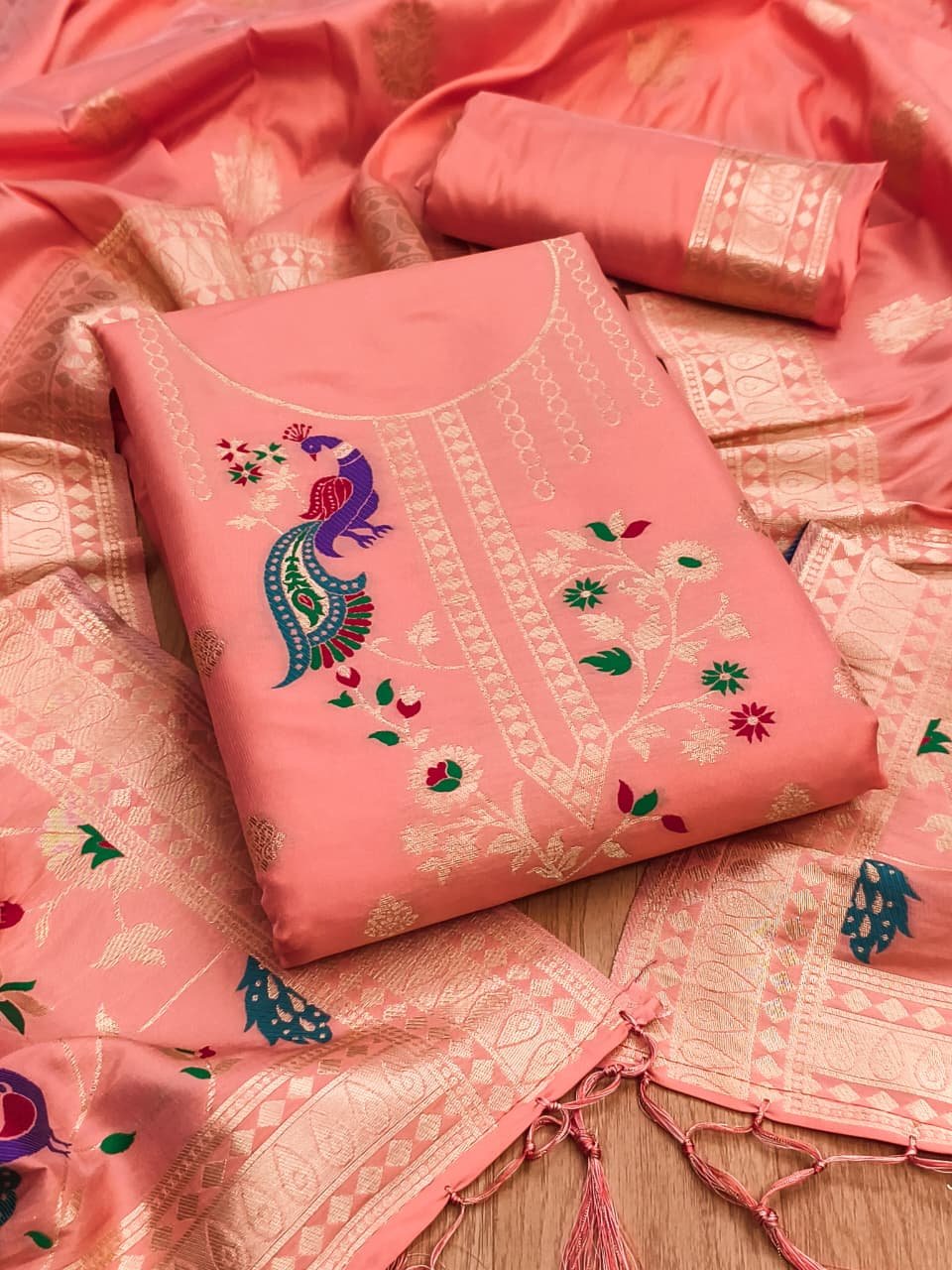 Premium Peacock Paithani Silk Dress Material - Image 2