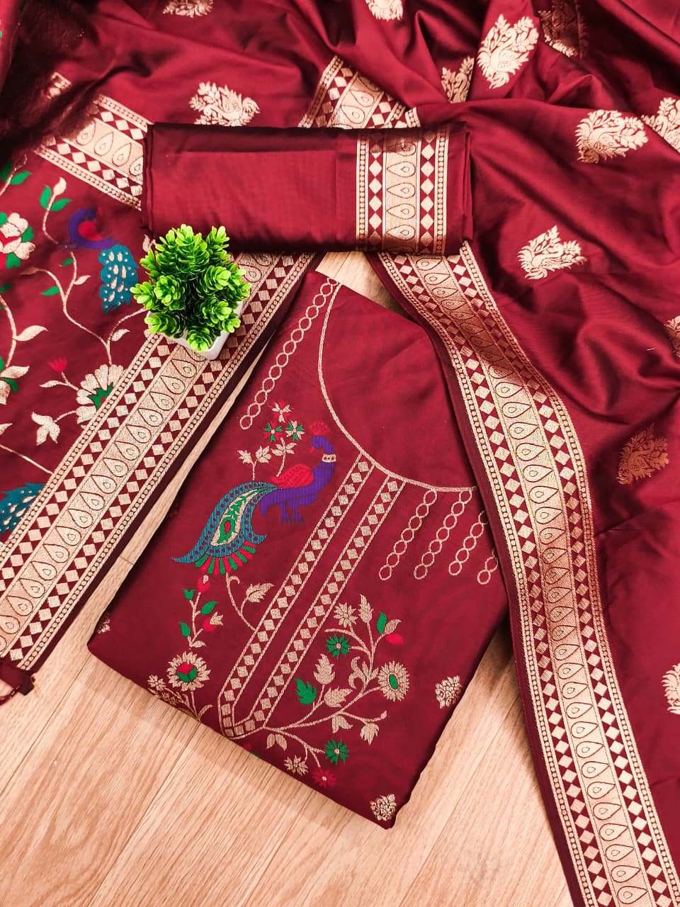 Premium Peacock Paithani Silk Dress Material - Image 11
