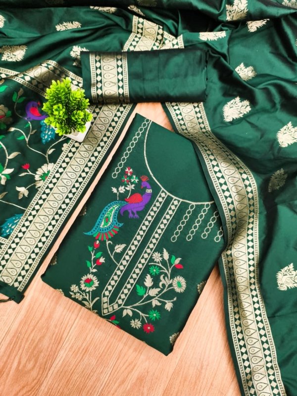 Premium Peacock Paithani Silk Dress Material