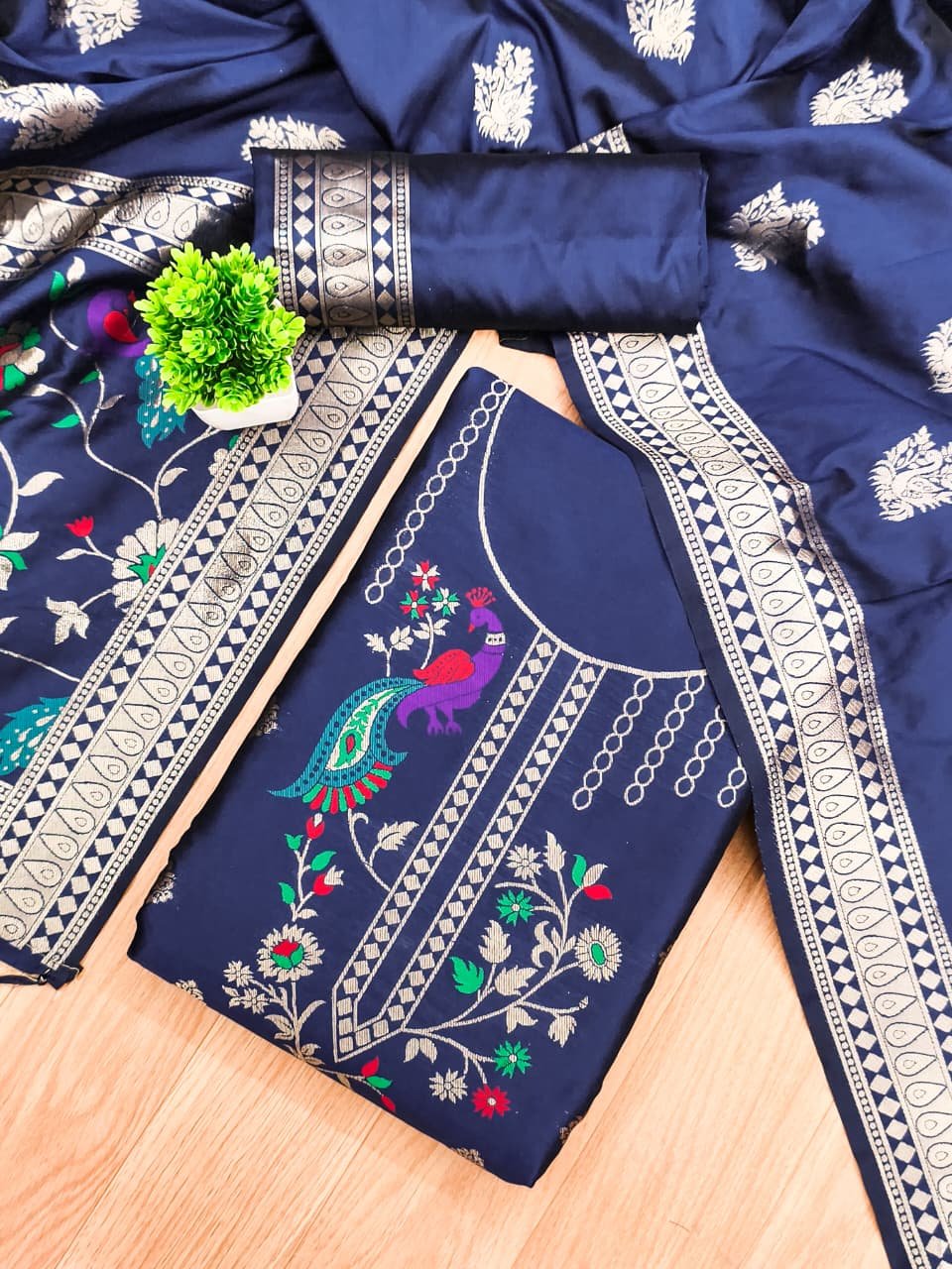 Premium Peacock Paithani Silk Dress Material - Image 4