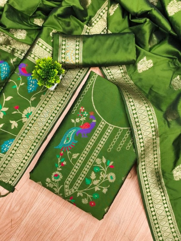 Premium Peacock Paithani Silk Dress Material