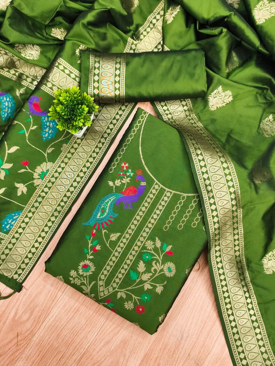 Premium Peacock Paithani Silk Dress Material - Image 7