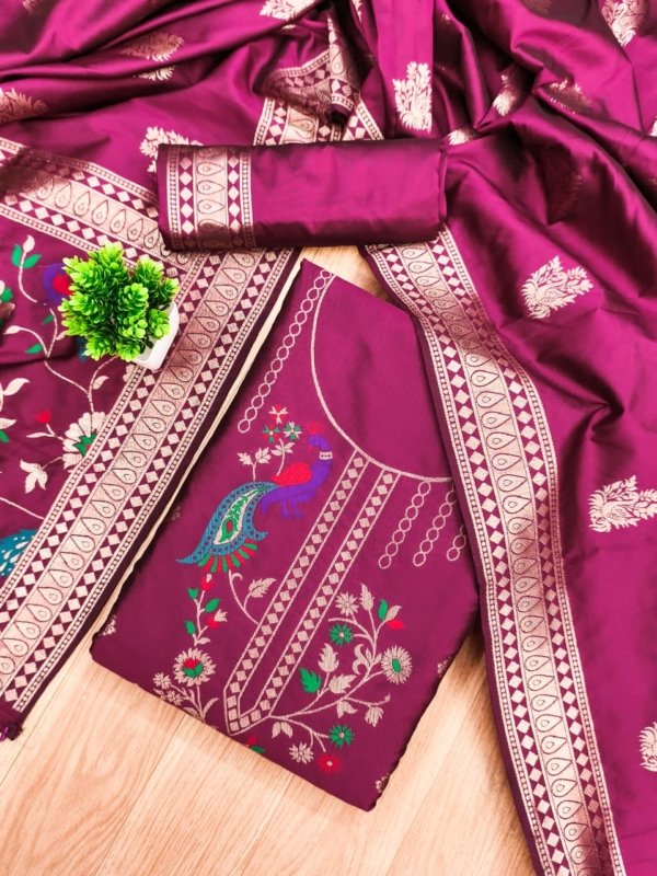 Premium Peacock Paithani Silk Dress Material