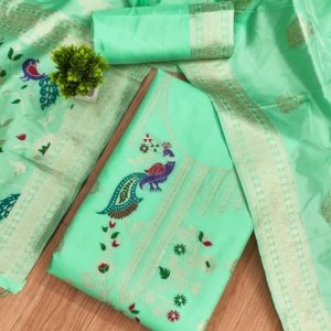 Premium Peacock Paithani Silk Dress Material - Image 12