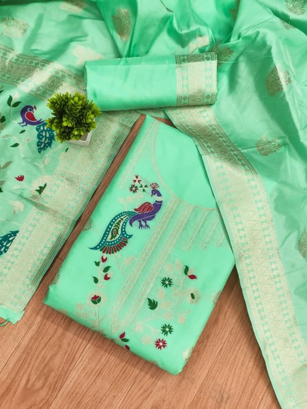 Premium Peacock Paithani Silk Dress Material