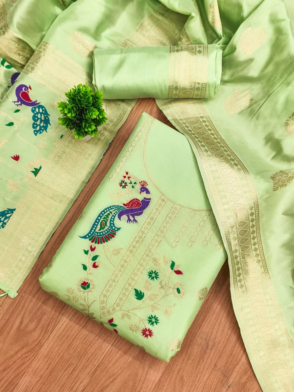 Premium Peacock Paithani Silk Dress Material - Image 8