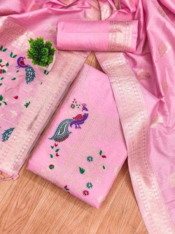 Premium Peacock Paithani Silk Dress Material