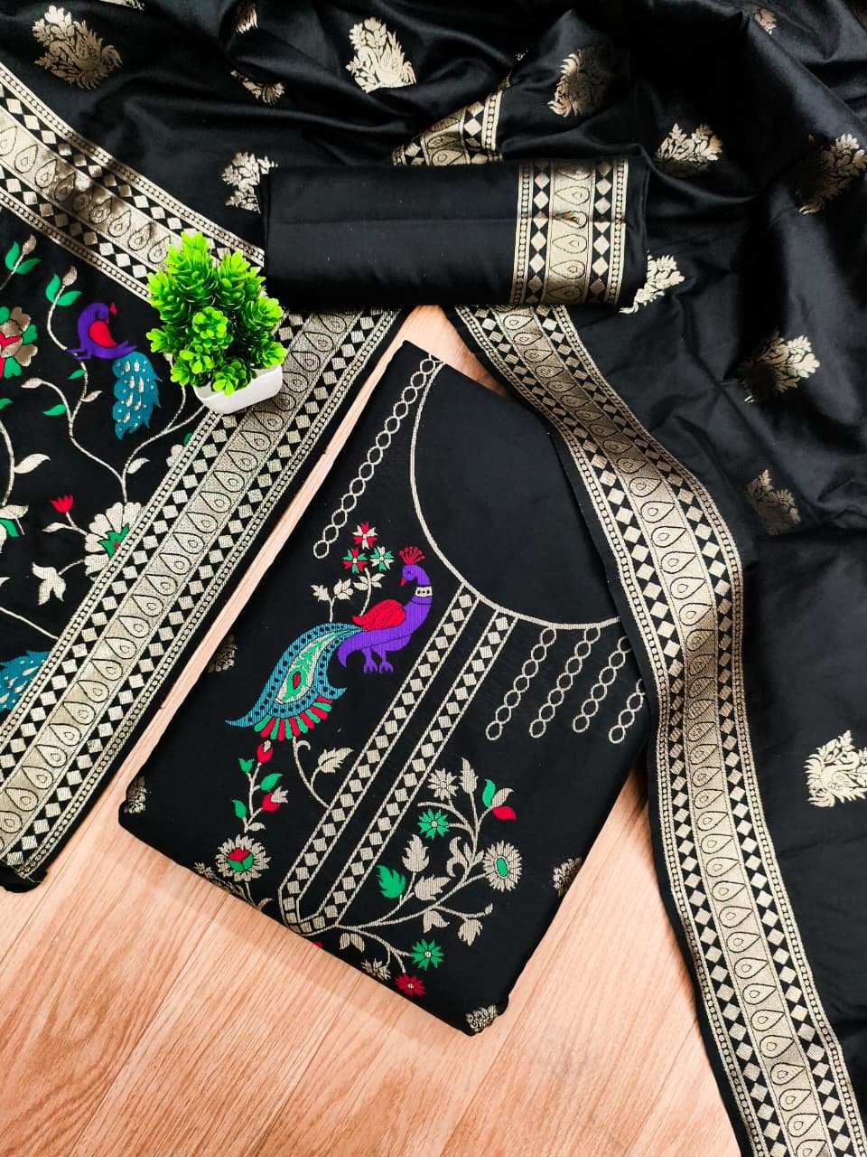 Premium Peacock Paithani Silk Dress Material - Image 3