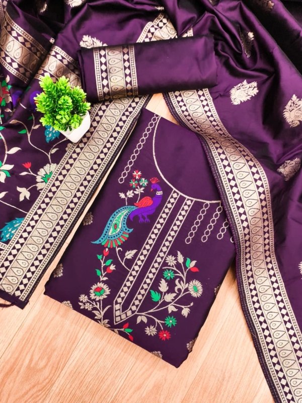 Premium Peacock Paithani Silk Dress Material