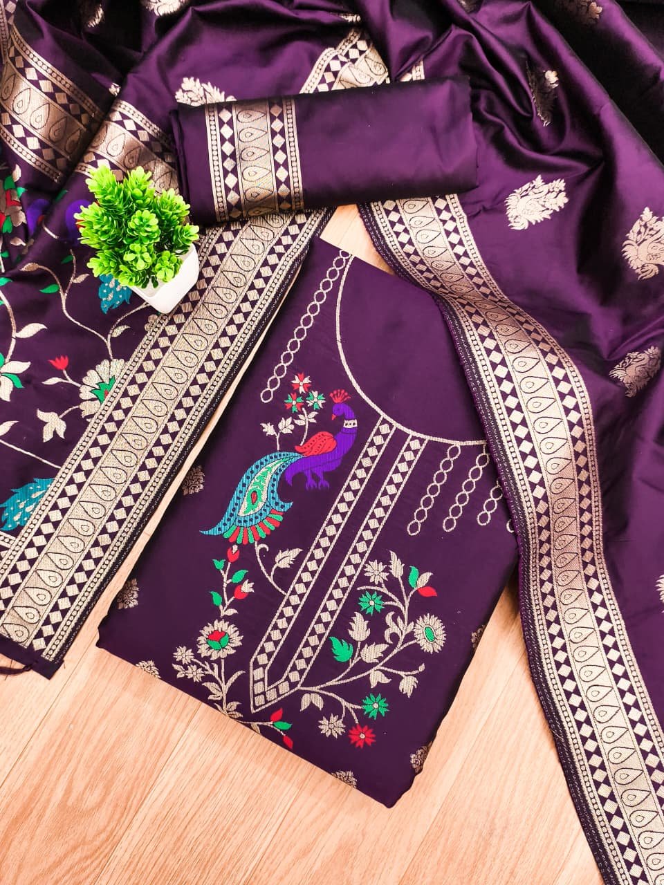 Premium Peacock Paithani Silk Dress Material - Image 10