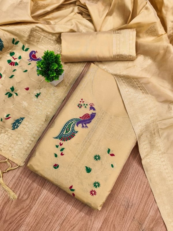 Premium Peacock Paithani Silk Dress Material