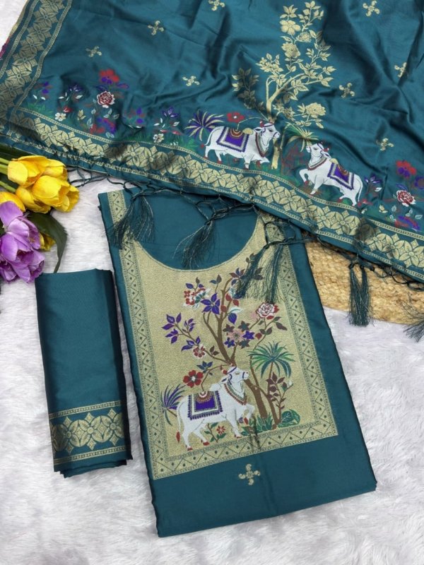 Premium Peacock Paithani Dress Material Collection