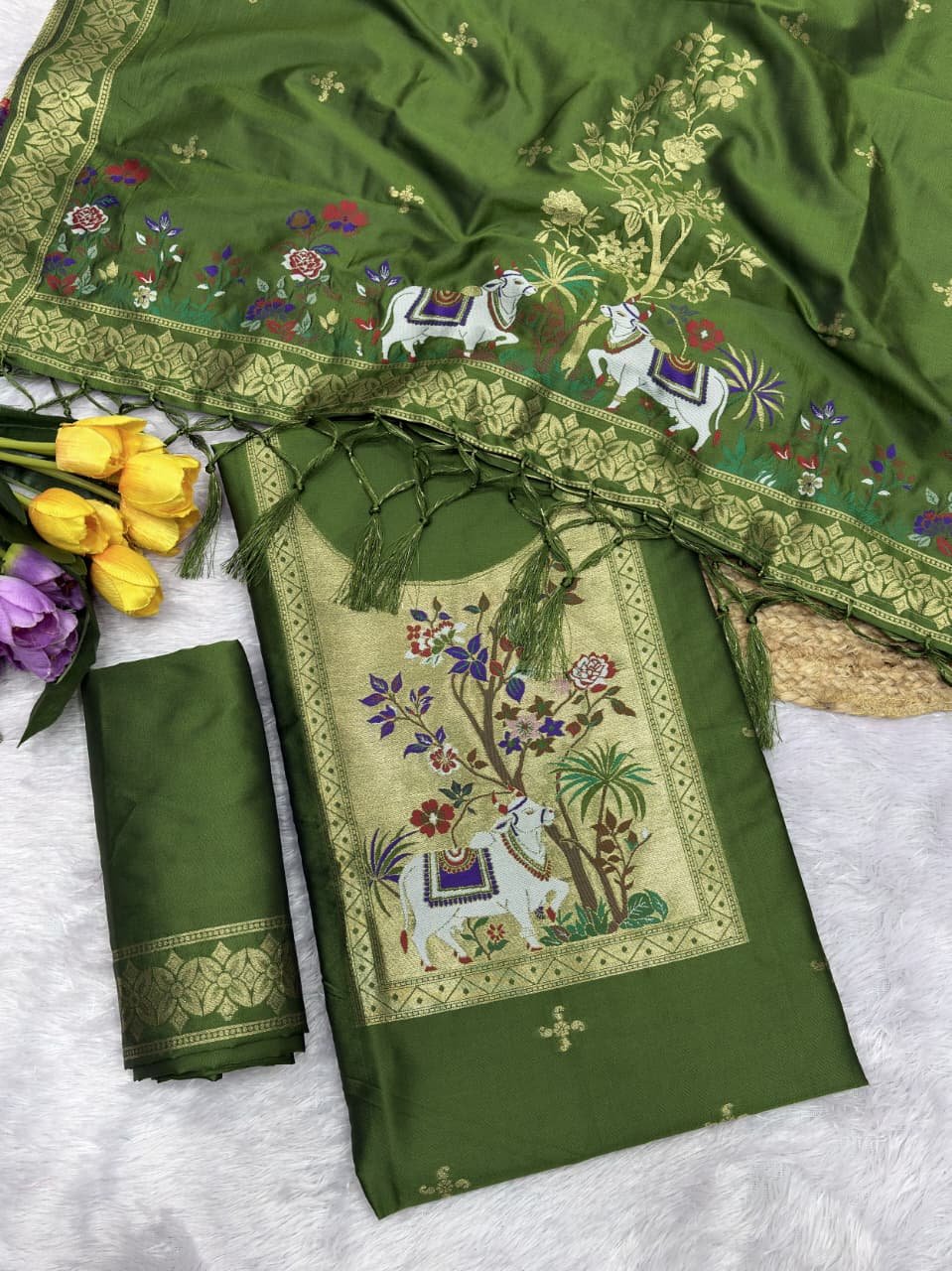 Premium Peacock Paithani Dress Material Collection - Image 1