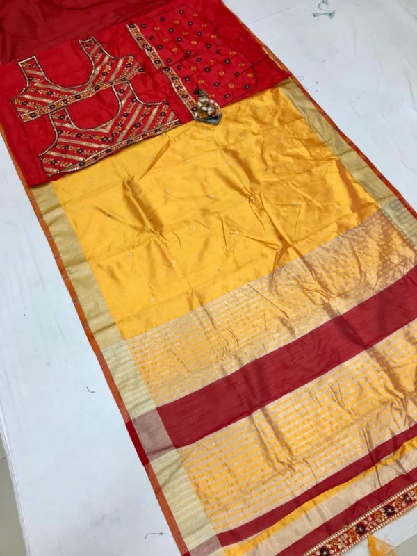 Dual Blouse Banarasi Cotton Silk Saree