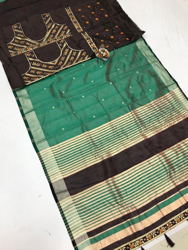 Dual Blouse Banarasi Cotton Silk Saree - Image 3