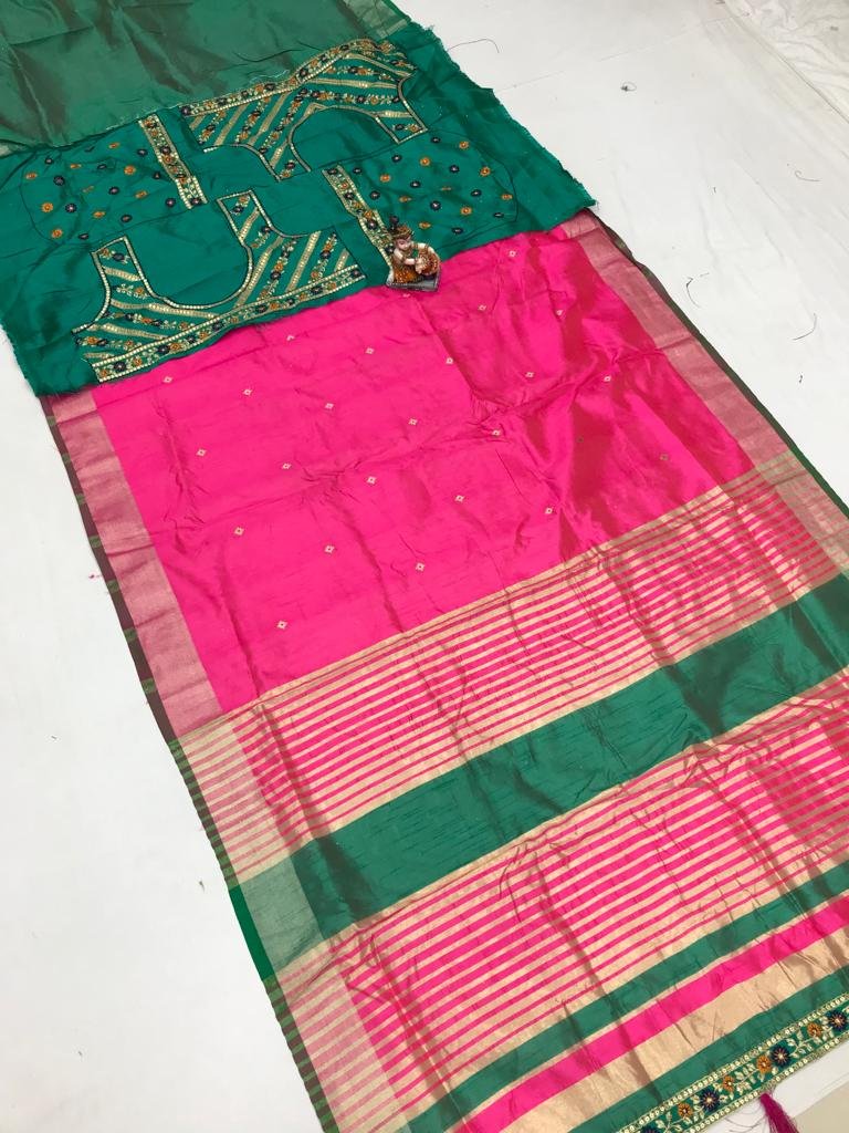 Dual Blouse Banarasi Cotton Silk Saree - Image 5