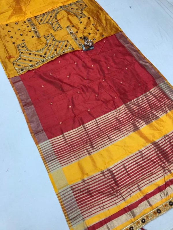 Dual Blouse Banarasi Cotton Silk Saree