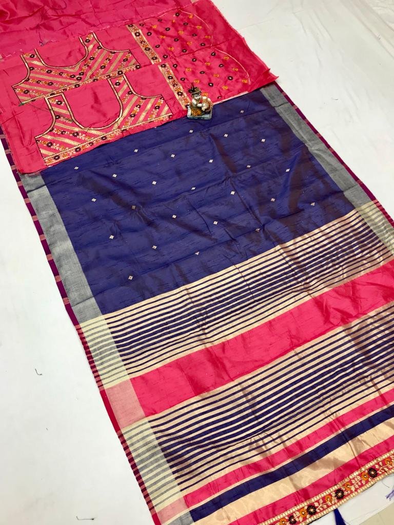Dual Blouse Banarasi Cotton Silk Saree - Image 2