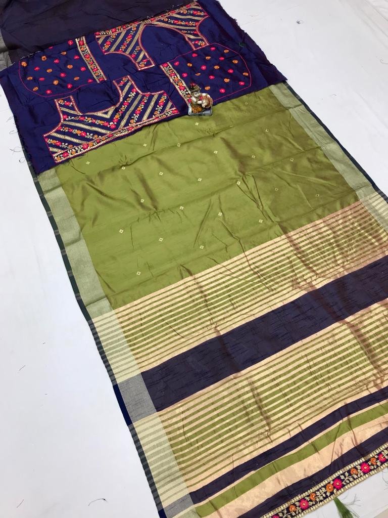 Dual Blouse Banarasi Cotton Silk Saree - Image 1