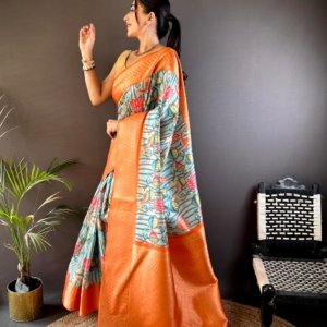 Floral Paithani Lichi Silk Saree - Image 2