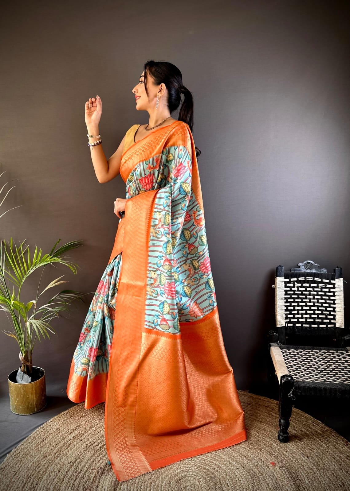 Floral Paithani Lichi Silk Saree - Image 2